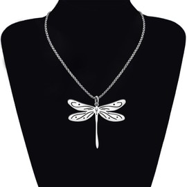 DOWAY Dainty Stainless Steel Dragonfly Necklace Pendant Insect Dragonfly Jewelry Gifts for Women Dragonflies Stuff Charms (Silver Plated C)
