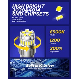 AUTOONE 1156 LED Bulb, LED Reverse Lights 300% Brighter BA15S 7506 1003 1141 P21W 6500K White LED Replacement for Backup Light, Tail Light, Pack of 2