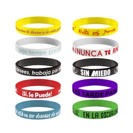 Spanish Motivational Rubber Wristbands | 12x202mm Silicone Bracelets with Inspirational Quotes | Teacher Rewards for Classroom 20pcs