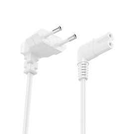 deleyCON 5 m Power Cable with Flat Angled Euro Plug - Euro Plug 90° Angled to C7 Socket 90° Angled - Euro Power Cable Power Cable Small Device Cable - White