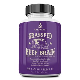Ancestral Supplements Suplemento cerebral de carne de res alimentado con pasto con hígado de res - 180 cápsulas