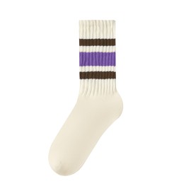 American Trends Tube Socks for Women Striped Retro Socks Slouchy Scrunch Socks Vintage Cute Crew Socks, Brown Purple, One Size