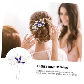 Healeved 2pcs Blue Rhinestone Pearl Bridal Hair Pins U Shaped Hair Forks for Women