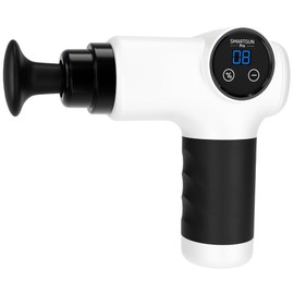 SPA SCIENCES - SmartGun Pro – Therapeutic Deep Tissue Percussion Massager – for Muscle Soreness – with Interchangeable Heads and 8 Intensity Levels – USB Rechargeable – White