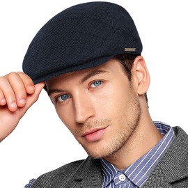 Wantonfy Beret Cap Men's Flat Cap Peaked Cap Gatsby Peaked Cap Newsboy Flat Cap Beret Hat 1920 Style Gatsby Costume Accessories, blue