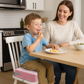 Eiury Toddler Booster Seat Dining Table Kitchen Chair, Waterproof Anti-Scratch PU Cushion, Non-Slip Bottom, Adjustable Buckle Straps, Easy Clean Portable Seat Cushion (Pink)