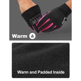 KUTOOK WF706 Windproof Gloves Winter Warm Winter Gloves with 2 Touchscreen Fingers Hiking Jogging Running Bike Outdoor Sports Gloves, Pink & Black, XL