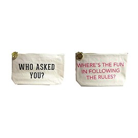 Set of 2 Canvas Zippered Bag, Pencil Case, Makeup Bag, Sassy Sayings
