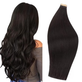DOORES Real Human Hair Extensions Tape in, 20pcs 80g Dark Brown 18 Inch, Thick Tape in Hair Extensions Human Real Remy, Thick Ends Glue in Skin Weft Natural Straight