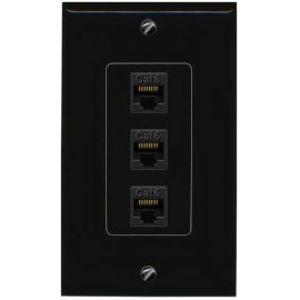 Wall Plate City 3 Port 3 CAT6 Wall Plate Black DecorZ