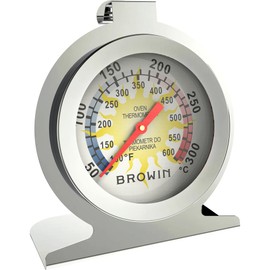 BROWIN® Analogue Oven Thermometer Stainless Steel 100800 | 50-300 °C / 100-600 °F Thermometer for Oven | Oven Thermometer for Standing or Hanging Inside in the Oven | Oven Thermometer