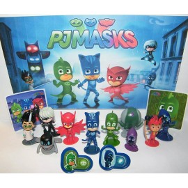 PJ Masks Deluxe Figure Set of 14 Toy Kit with 10 Figures, 2 Stickers, 2 Rings
