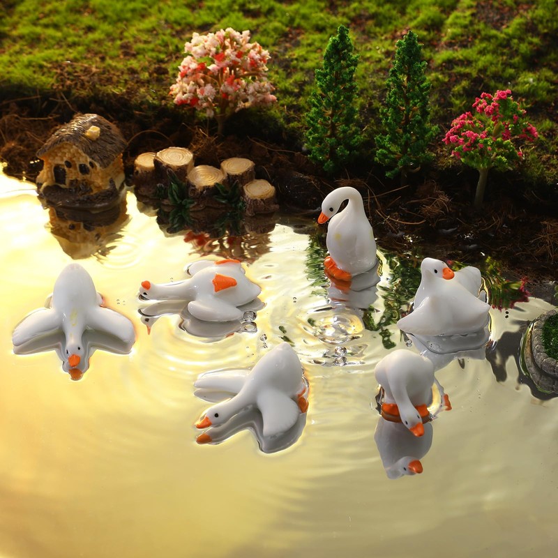 DoubleFill 12 Pcs Mini Goose Figurines Tiny Resin Goose DIY