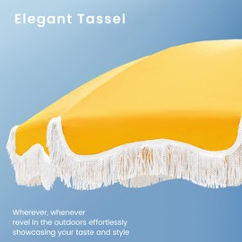 PHI VILLA 7ft Beach Umbrella with Fringe & Sand Anchor, Outdoor Patio Heavy Duty Windproof Portable Tassel Umbrellas for Sand with Push Button Tilt & Carrying Bag, UPF 50+, Yellow