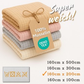 Muslin Fabric Sold by the Metre 2 m x 160 cm - Cotton Fabric Fabrics for Sewing Ideal for Bed Linen Blanket Children Cloth Table Runner Lightweight Cotton Fabric Muslin Fabric Grey