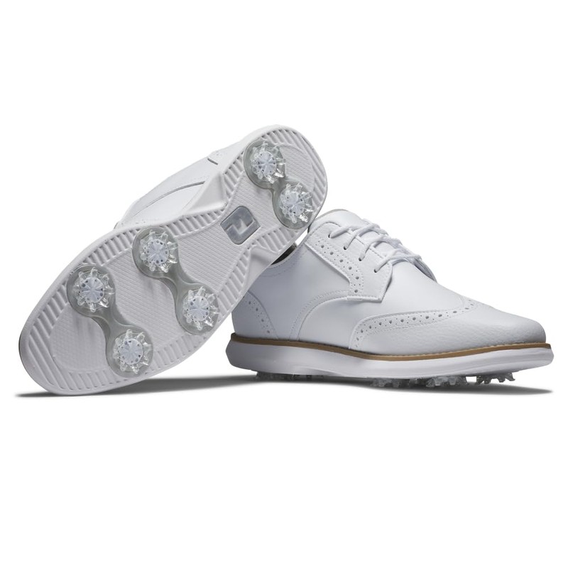 FootJoy Women's Traditions Shield Tip Golf Shoe, White/White/White, 9