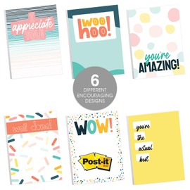 Modern Appreciation Sticky Note Assortment / 3" x 4" Repositionable Sticky Note Set/Set of 6 Colorful Encouragement Pads/Made in The USA