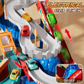 MSKOLER Dinosaur Race Car Tracks for Toddlers 2-4 Years, Dinosaur Climbing Hills Railcar, Toy Car Track Play Set with 7 Small Race Cars, Preschool Birthday Gifts for 3 4 5 6 7 8 Year Old Boys Girls