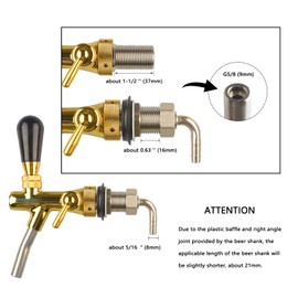 PERA Draft Beer Adjustable Faucet - Gold Flow Controller, Beer faucet, Keg Tap, Chrome Plating Shank G5/8 Tap for Home Brew