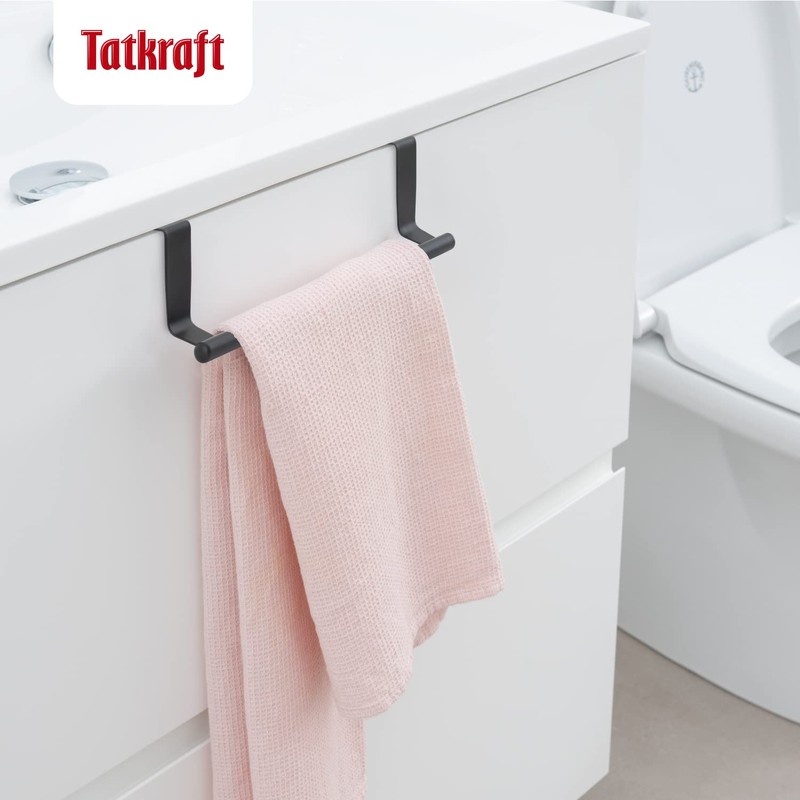 Tatkraft Horizon Black Door Towel Holder Kitchen Dish Towel Holder,