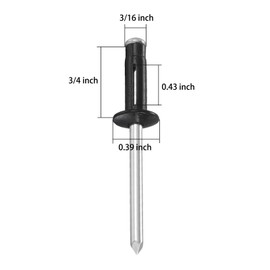 Wensilon (150 pcs) Tri-Fold Rivets Assortment 3/16 * 3/4，Tri Grip Rivets，Black Aluminum Blind Rivets Tri Grip Boat Kayak Rivets,Trifold Rivets，Bulb Style Rivets