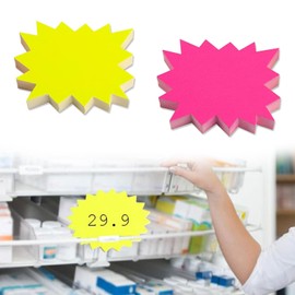 Pack of 100 Price Tags, 7 x 9 cm Sales Signs, Price Labels, Fluorescent Sign Burst Paper, Display Merchandise Signs, Sign Price Stickers, for Supermarkets, Shop