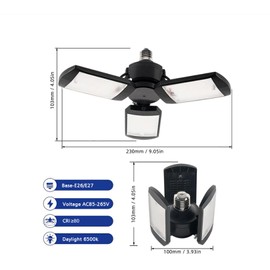 KONPWAY Deformable LED Garage Lights - 4000 Lumen 6500K Daylight 40W, Three Leaf Garage Organization Ceiling Lighting, Pack of 1