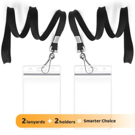 2 Pack ID Card Badge Holders with Black Durable Cruise Lanyard, Vertical Waterproof Clear Extra Thick Plastic Name Tags for Office, School, Students, Teachers, Adults, Business, Kids, Conferences