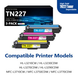 TN227 Toner Cartridge High Yield 3 Pack Replacement for TN-227 TN-227C TN-227M TN-227Y Toner Cartridge for HL-L3210CW HL-L3230CDW HL-L3270CDW HL-L3290CDW MFC-L3710CW MFC-L3750CDW MFC-L3770CDW Printer