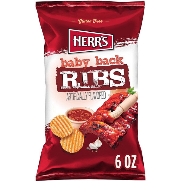 Herr’s Potato Chips, Baby Back Ribs Flavor, Gluten Free Snacks, 6oz Bag (12 Count)