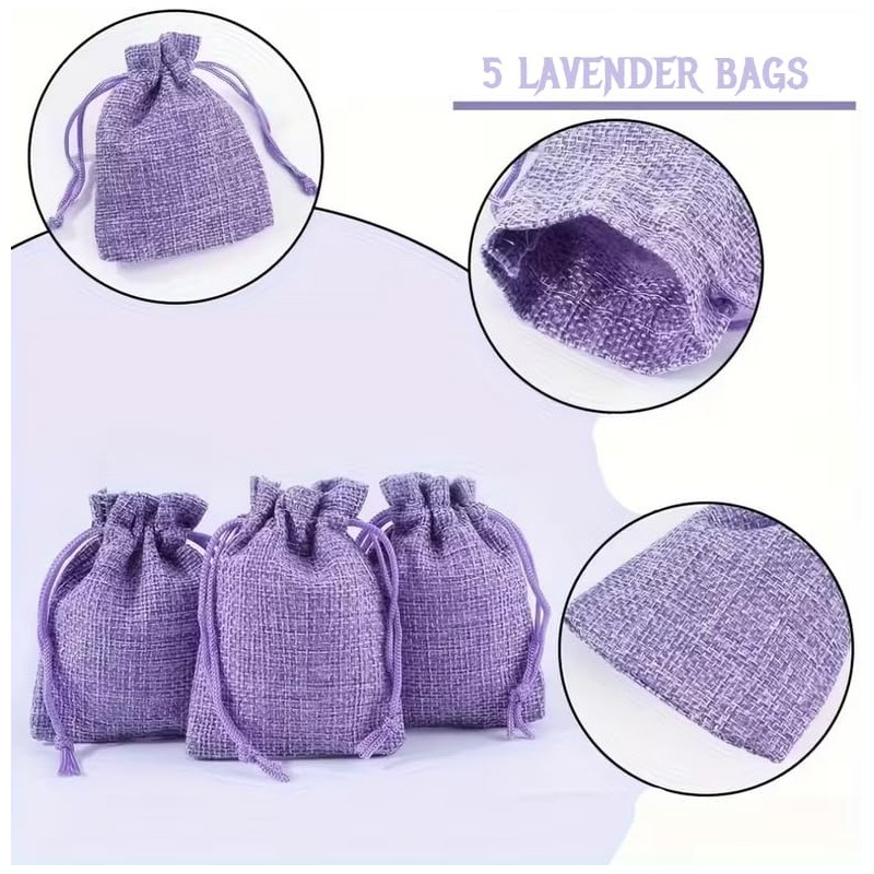 3drom 5 Lilac Hessian Bags filled with Natural Organic French