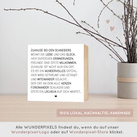 Wunderpixel® Holzbild DEIN personalisiertes Zuhause mit Namen - individuell 15x15x2cm Fotodruck auf Holz - schwarz-weißes Wand-Bild Aufsteller Holz-Schild - persönliches Geschenk