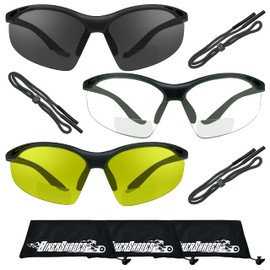 Bikershades BIFOCAL Sunglass Reader Glasses +2.50 w/Strap Men Women Blue Blocking HD, Clear & Night Yellow
