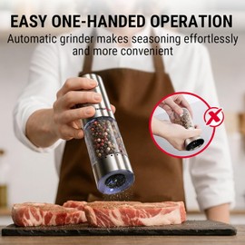 TempPro 100ml Electric Salt and Pepper Grinder Set Rechargeable, Automatic Pepper Grinder Shakers with External Adjustment, Refillable Pepper Mill Set with Cover & LED, 2-Pack(Previously ThermoPro)