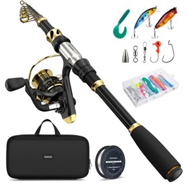 Fishing Rod and Reel Combo Telescopic Pole Set with Fishing Line, Fishing Lures Kit and Carrier Bag for Sea Saltwater Freshwater (A-Full Kit with Carrier Bag, 1.8M-5.91FT)