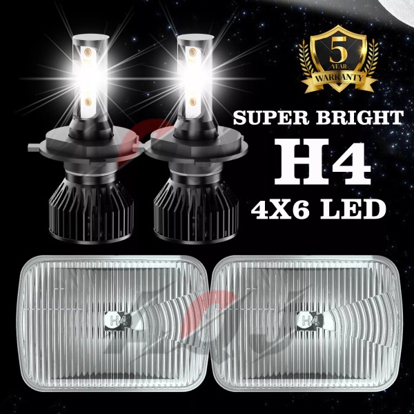 AQJ 2PC Black 4x6 LED Headlights Hi Lo Beam for