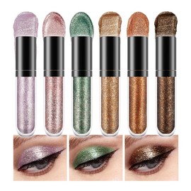 SUAKE 6 Pcs Purple Green Liquid Glitter Eyeshadow Makeup Kit.Silver Gold Colorful Liquid Glitter Eyeliner Shimmer Eye Makeup Palette.Longwearing Quick-Drying sombras liquidas brillantes para ojos