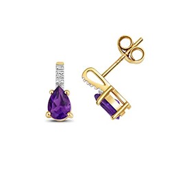 Stunning 9ct Gold Ladies Diamond Stud Earrings Brilliant Cut H - PK with Amethyst - 10mm*5mm WJS35512