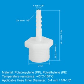 PATIKIL 6 Pack Plastic Hose Barb Reducer Fitting, 1/5" Barb x G1/2" Male Thread Adapter Connector Pipe Fitting Union for Gas Liquid Air Line Tubing Pipe
