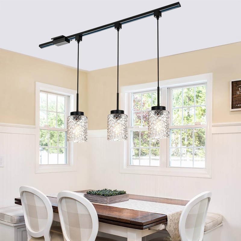 VINLUZ 3-Pack H-Type Track Lighting Pendant Fixture with Clear Glass