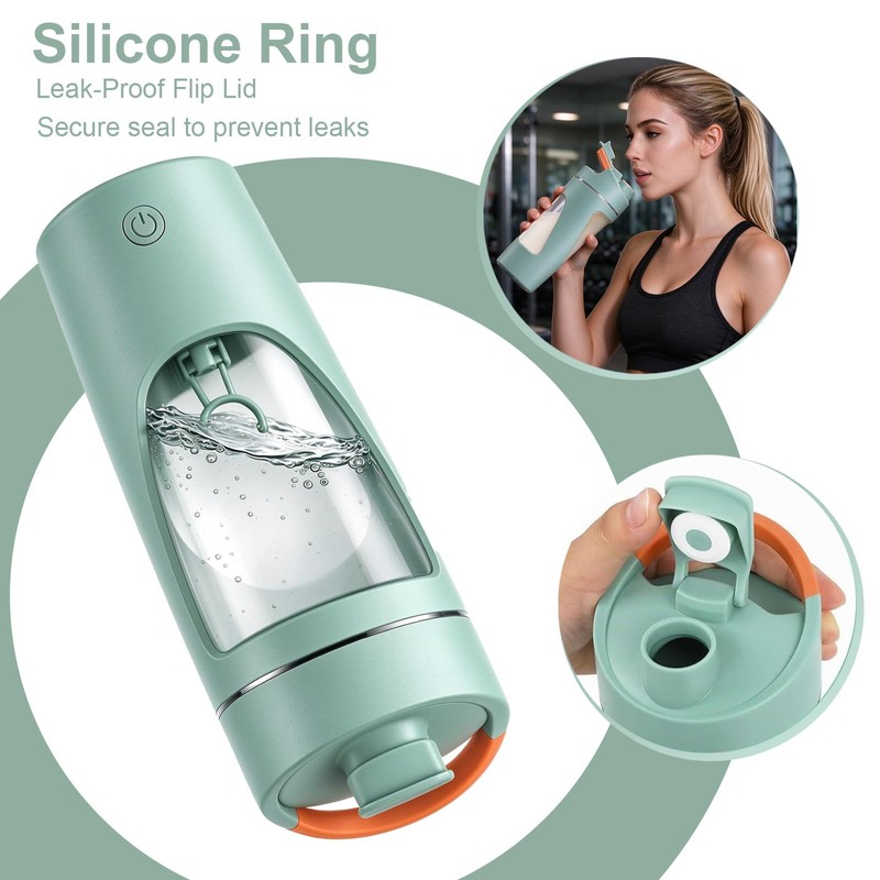 Electric Protein Shaker Bottle with Storage, USB-C, 24 oz, Green