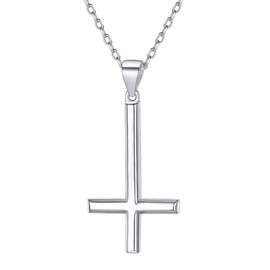 Nofade Silver Inverted Cross Necklace for Women Men, S925 Sterling Silver Upside Down Cross Pendant with Chain 18'' Religious Jewelry