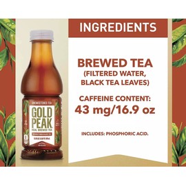Gold Peak Unsweet Tea 16.9oz, 15 Pack Bottles, Black Tea