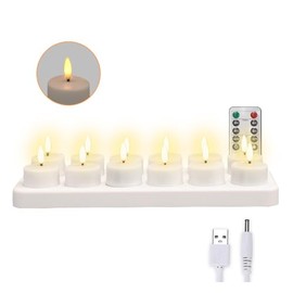ZenQiKe Rechargeable LED Tea Lights, Flickering Flameless Candles with Remote Timer, 12 PCS Electric Battery Operated Candles with Charging Base for Christmas Weddings Decorative (Black Wick)