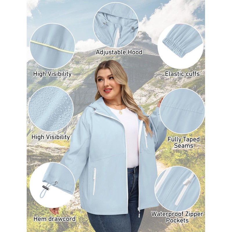 Avoogue Plus Size Womens Raincoat with Hood Dress Jackets For
