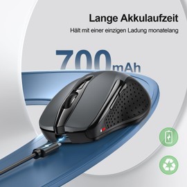 TECKNET Silent Kabellose Maus, Wiederaufladbar Funkmaus 4800 DPI, 2,4 GHz Optische Computer Maus für Laptop, PC, Mac, 6 Tasten, Grau