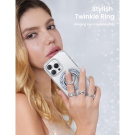 Lamicall Lamicall Magnetic Phone Ring for MagSafe Grip - 2025 [Super Magnet] Stylish Twinkle Ring Holder Stand with [Upgrade Gear Hinge], Mag Safe Accessory for iPhone 16 15 14 13 Pro Max Plus, Glitter Silver