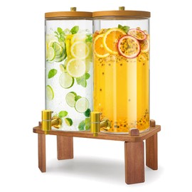 2PCS 1.5 Gallon Glass Drink Dispensers, Beverage Dispenser with Wood Stand