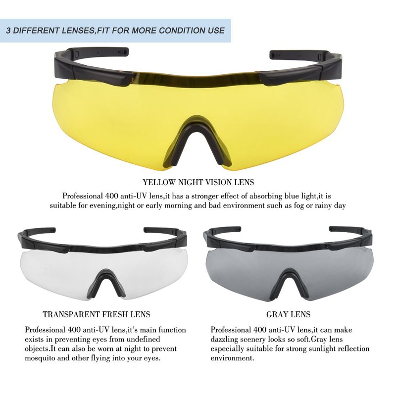 Feyachi Shooting Glasses with 3 Interchangeable Lenses, Anti-Fog and Scratch