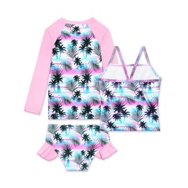 Bathing Suit for Girls Size 6-7 Years Old Pink Green Coconut Three Pieces Tankini Sets with SPF50+ Sun Protection